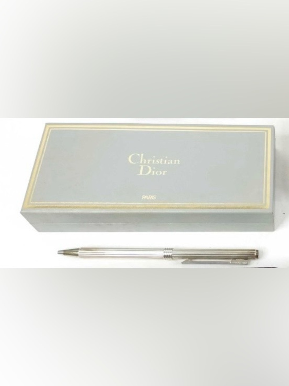 Dior Light Blue and Gold Box with Silver Pen